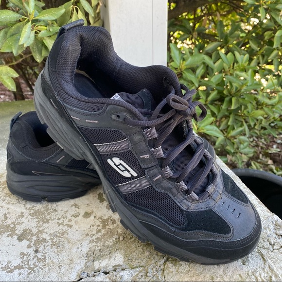 Mens Skechers Black Leather Sneakers 